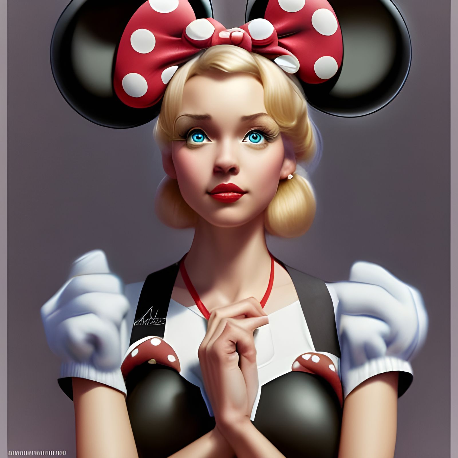 Blonde Woman with Mickey Ears Portrait, Digital Art
