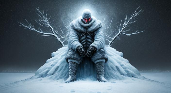 Trippy Macabre Winter Scene in Neon Acid Colors