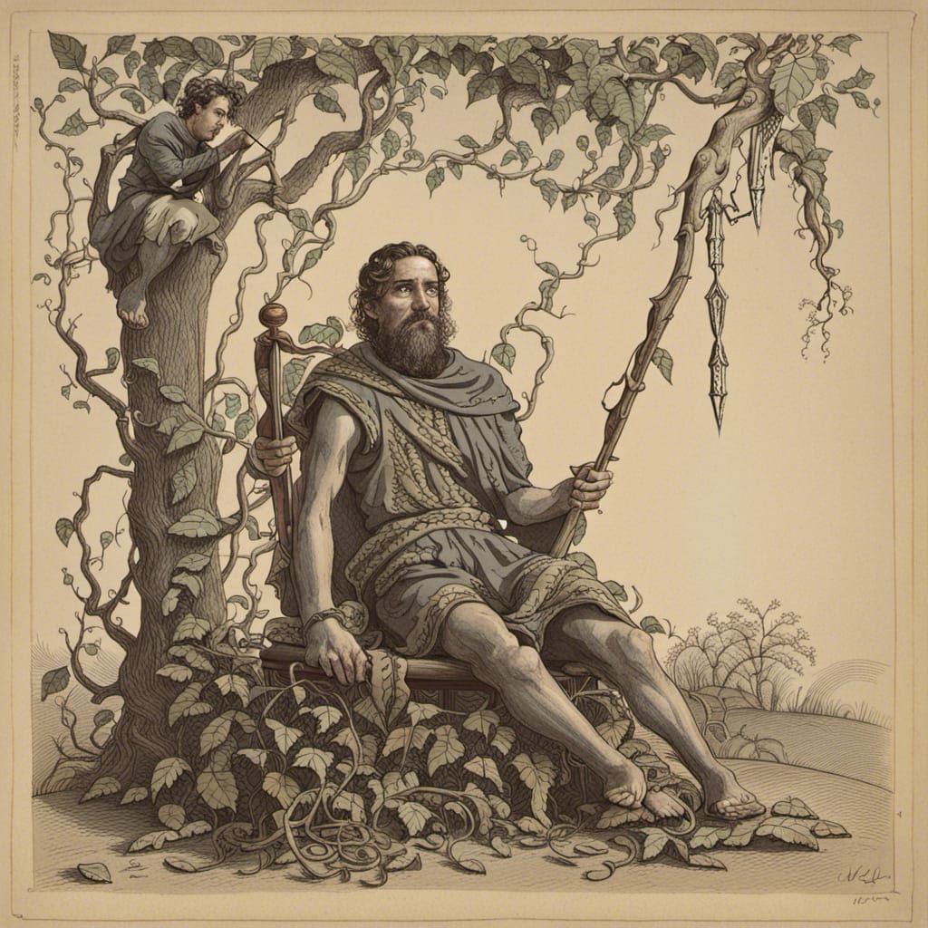 Man on Vine Throne, Holding Spear