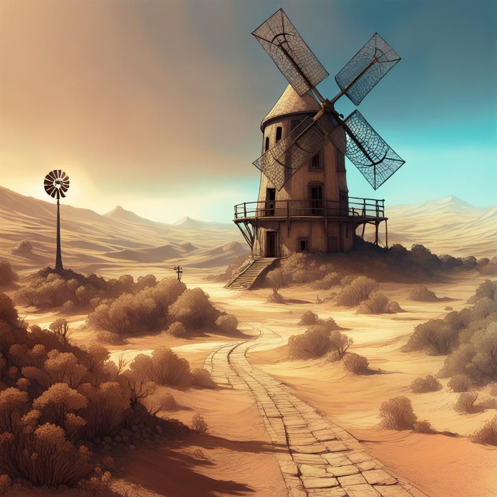 Lace Windmill in Desert Ghost Town: Digital Art