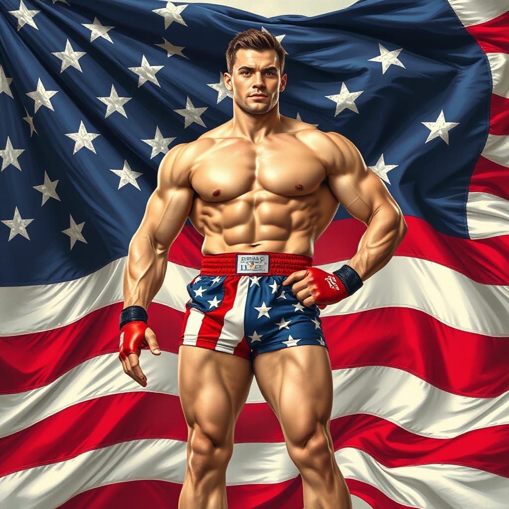 Confident American Hero in Patriotic Comic Book Style