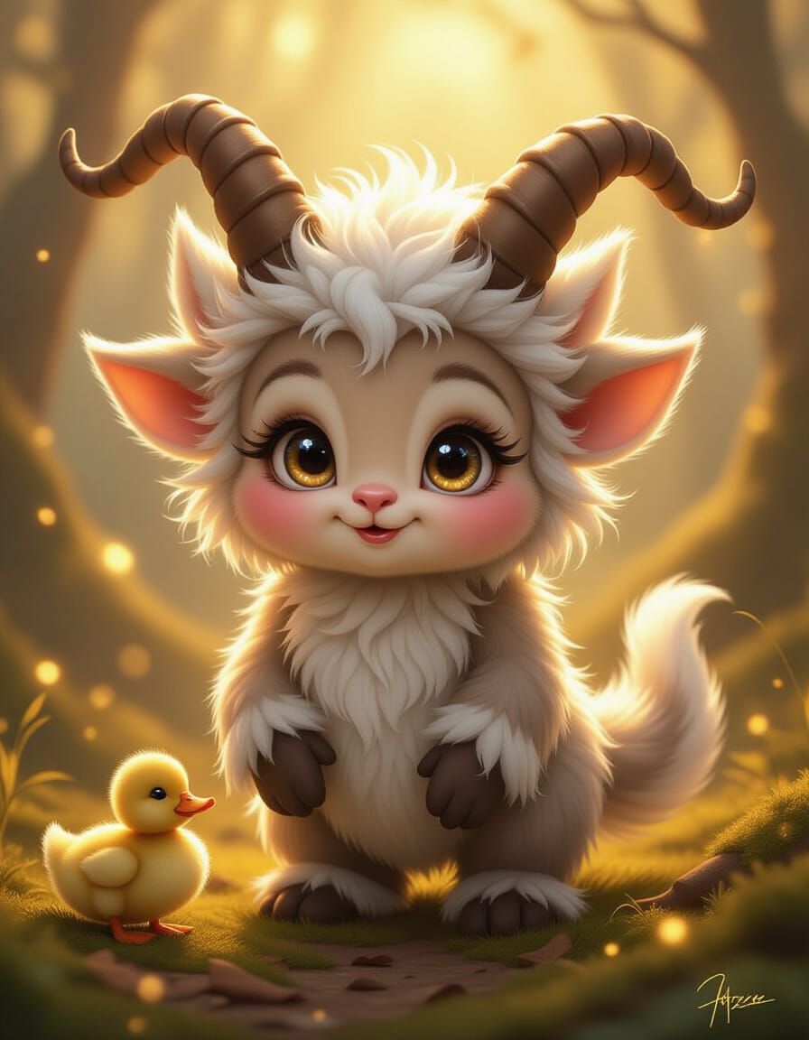 Cute Baby Krampus in Magical Forest