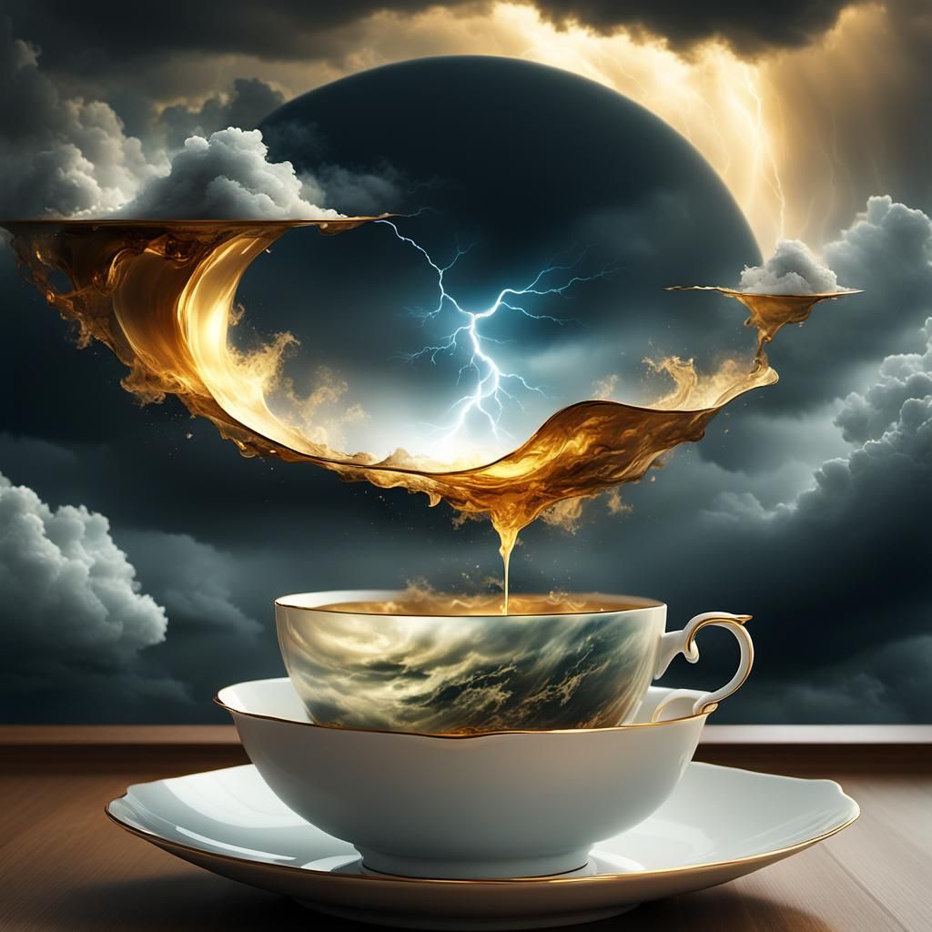 Stormy Teacup: A Surrealist Digital Painting