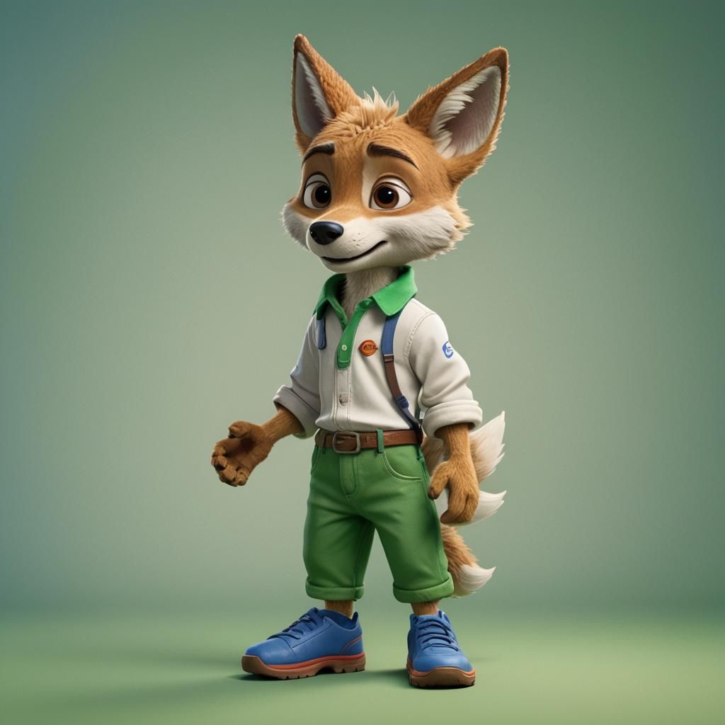 Anthropomorphic Coyote Pup in Animated 3D Style