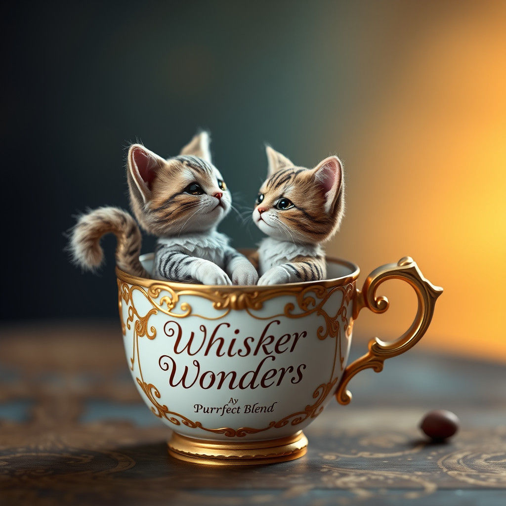 Antique Coffee Cup with Cat Dolls, Fantastical Realism