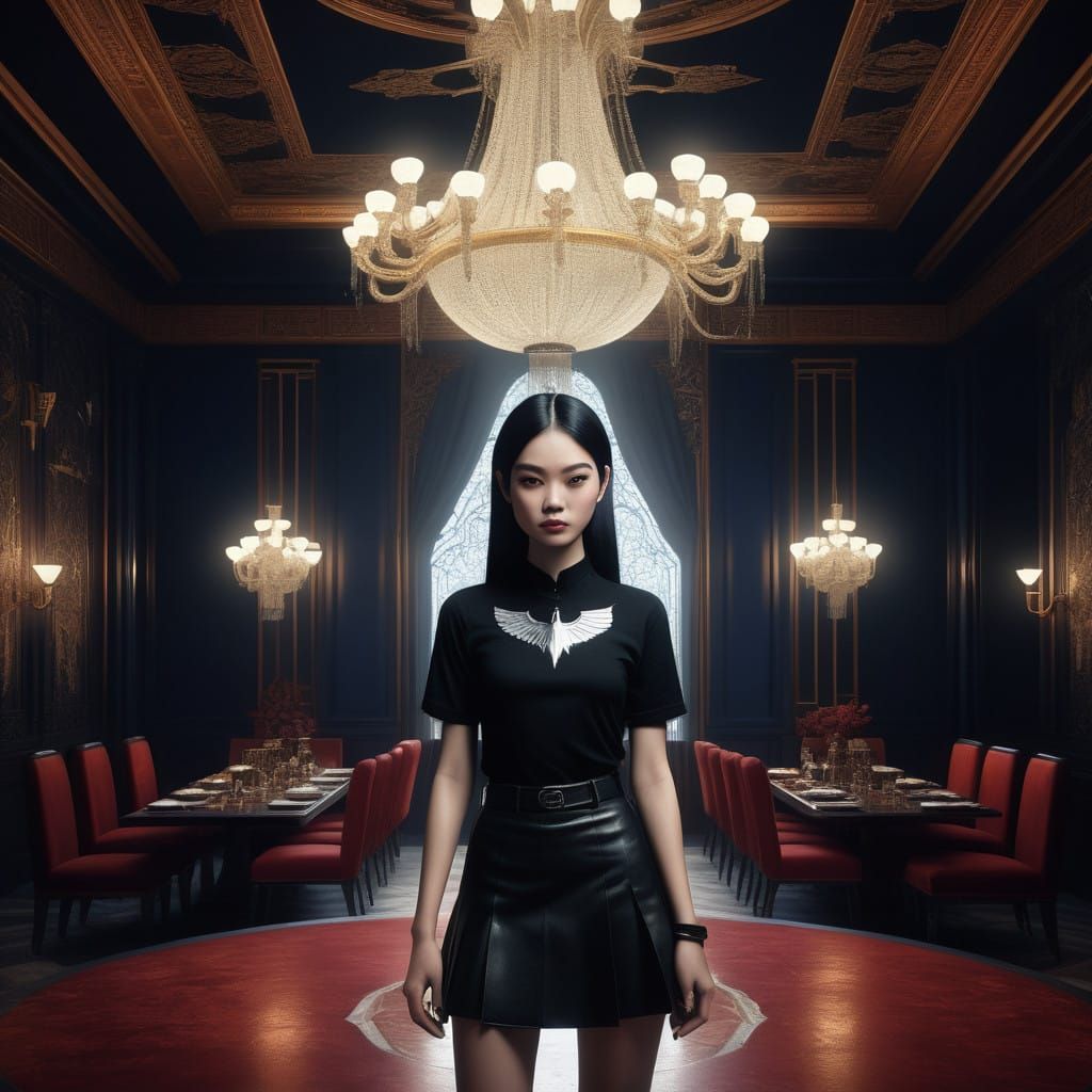 Elegant Catwoman Cosplay in Gothic Dining Hall