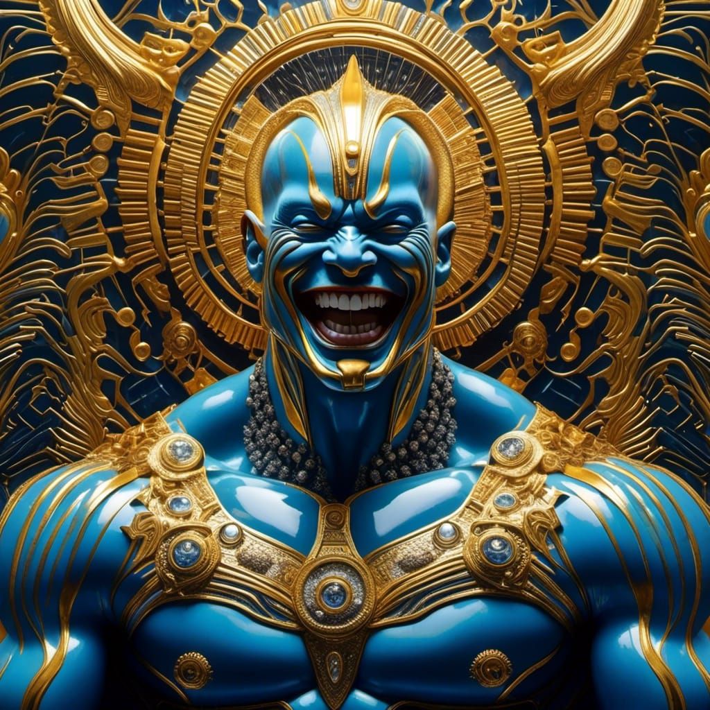 Laughing Toxic Bodybuilder Portrait in Surreal Style