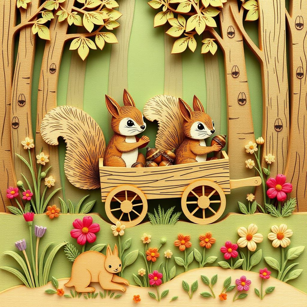 Squirrels in Whimsical Woodland Scene