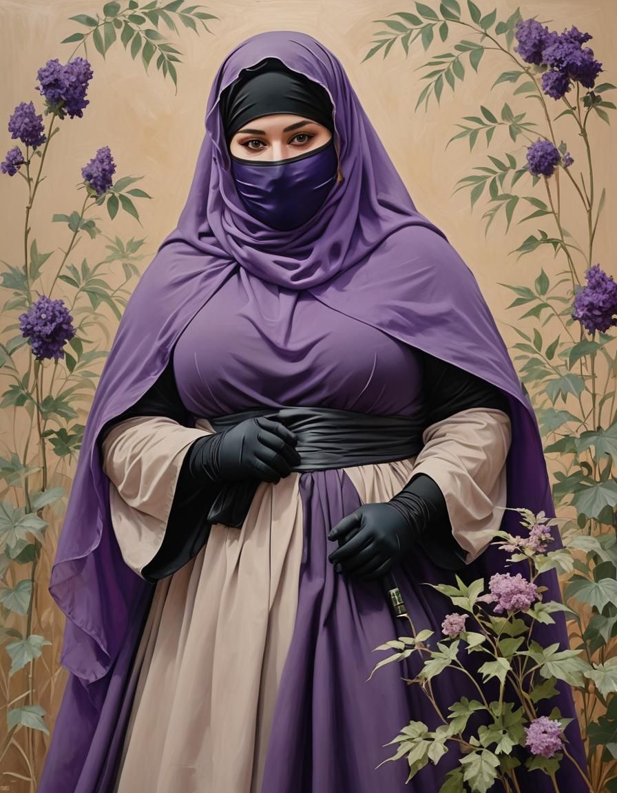 Full Body Portrait of Woman in Niqab, Acrylic Style