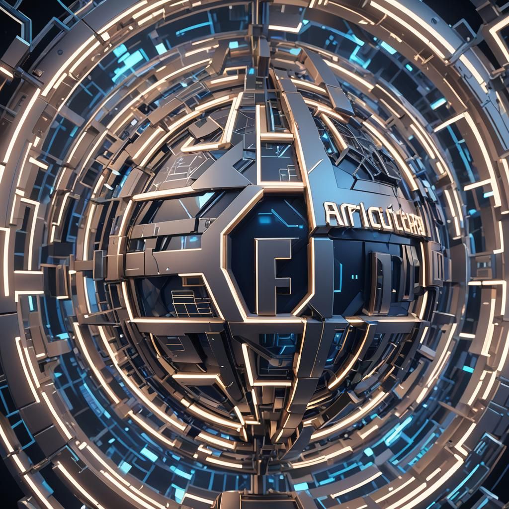 Futuristic Metallic Sphere with Embossed Text in 3D