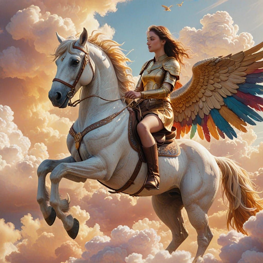 Surreal Pegasus Rider in Pixar Animation Style