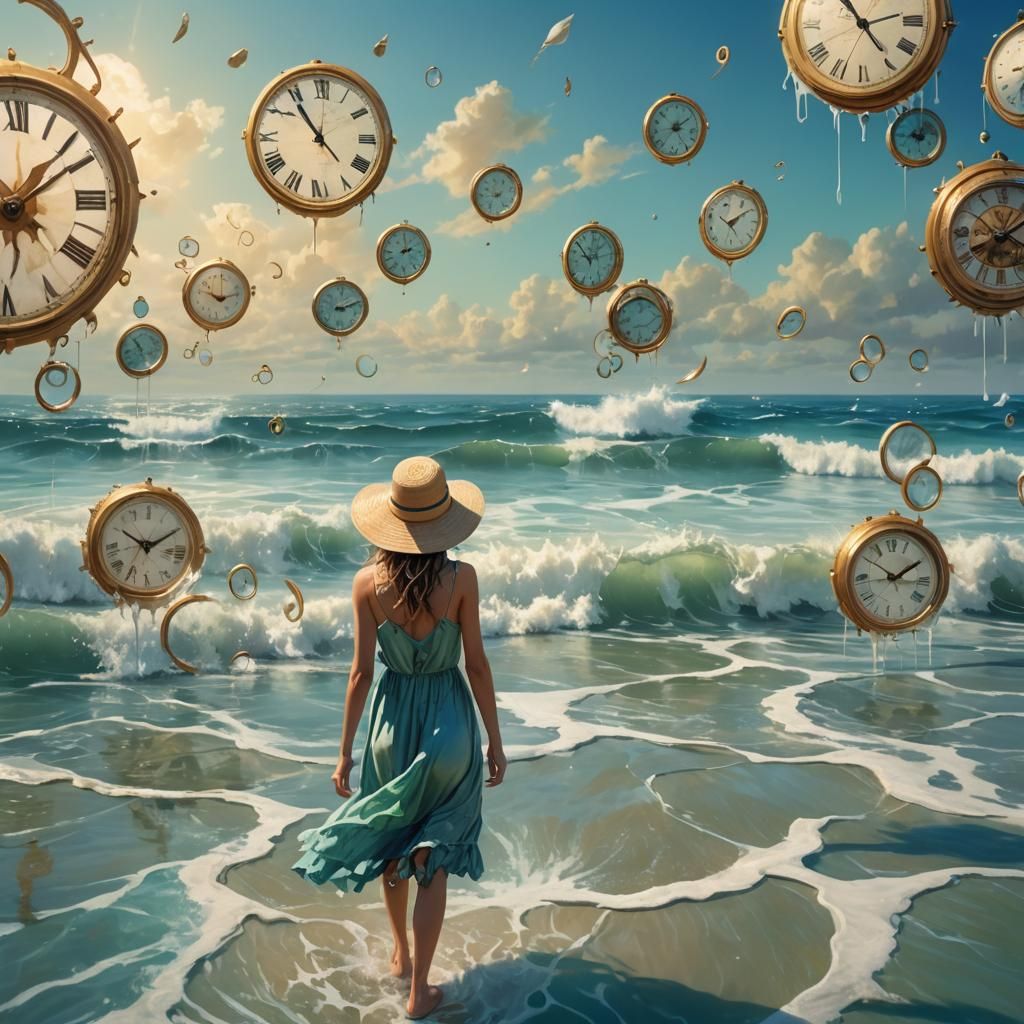 Surreal Beach Oasis Unfolds with Melting Worries