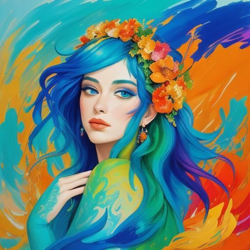 Mermaid with Peacock Tail in Abstract Expressionism