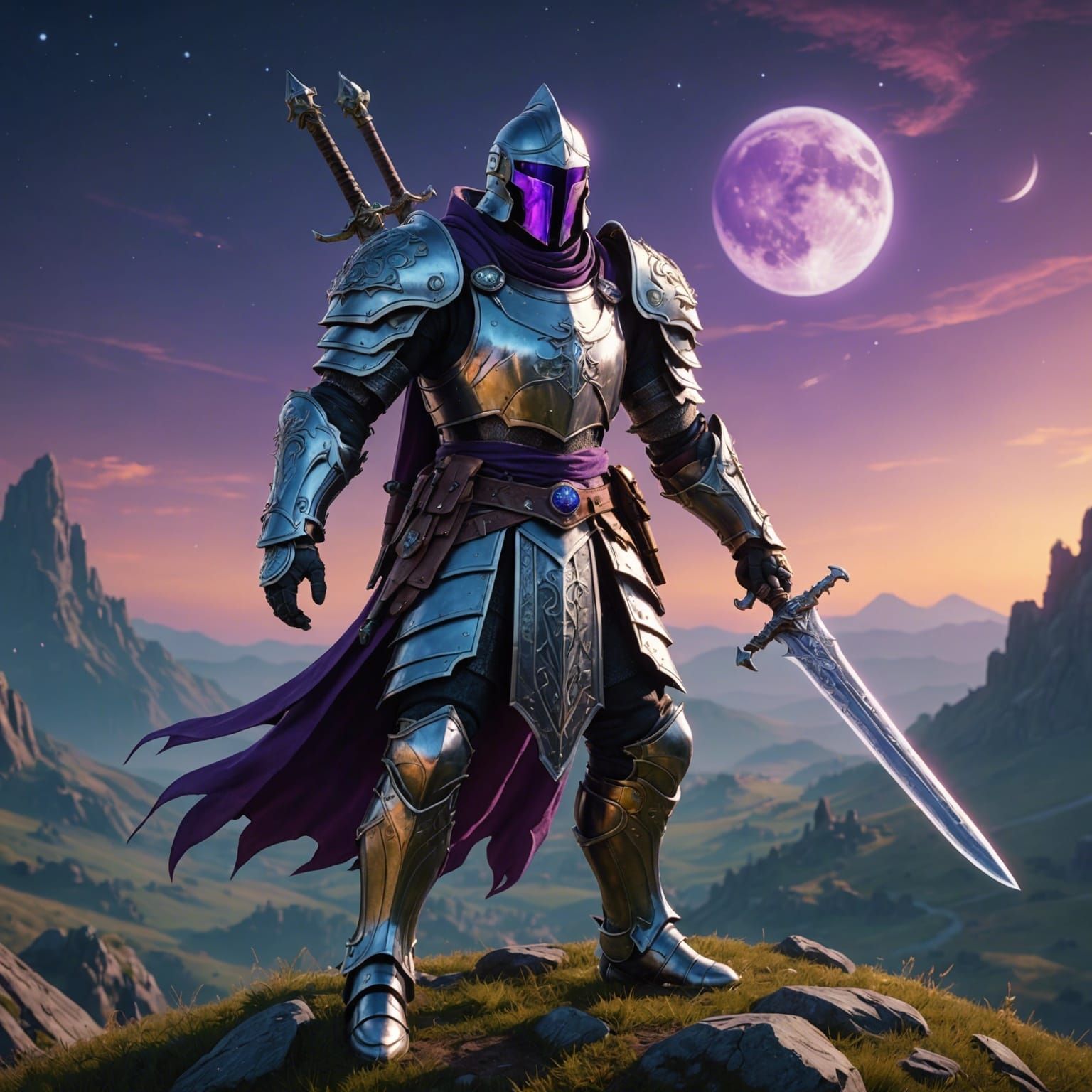 Armored Ghost Knight on Hill in Comic Book Style