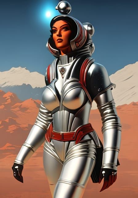 Retro Space Girl Pinup on the Moon