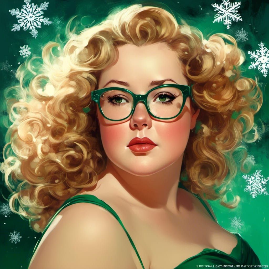 Curvy Blonde in Winter Wonderland, Digital Art