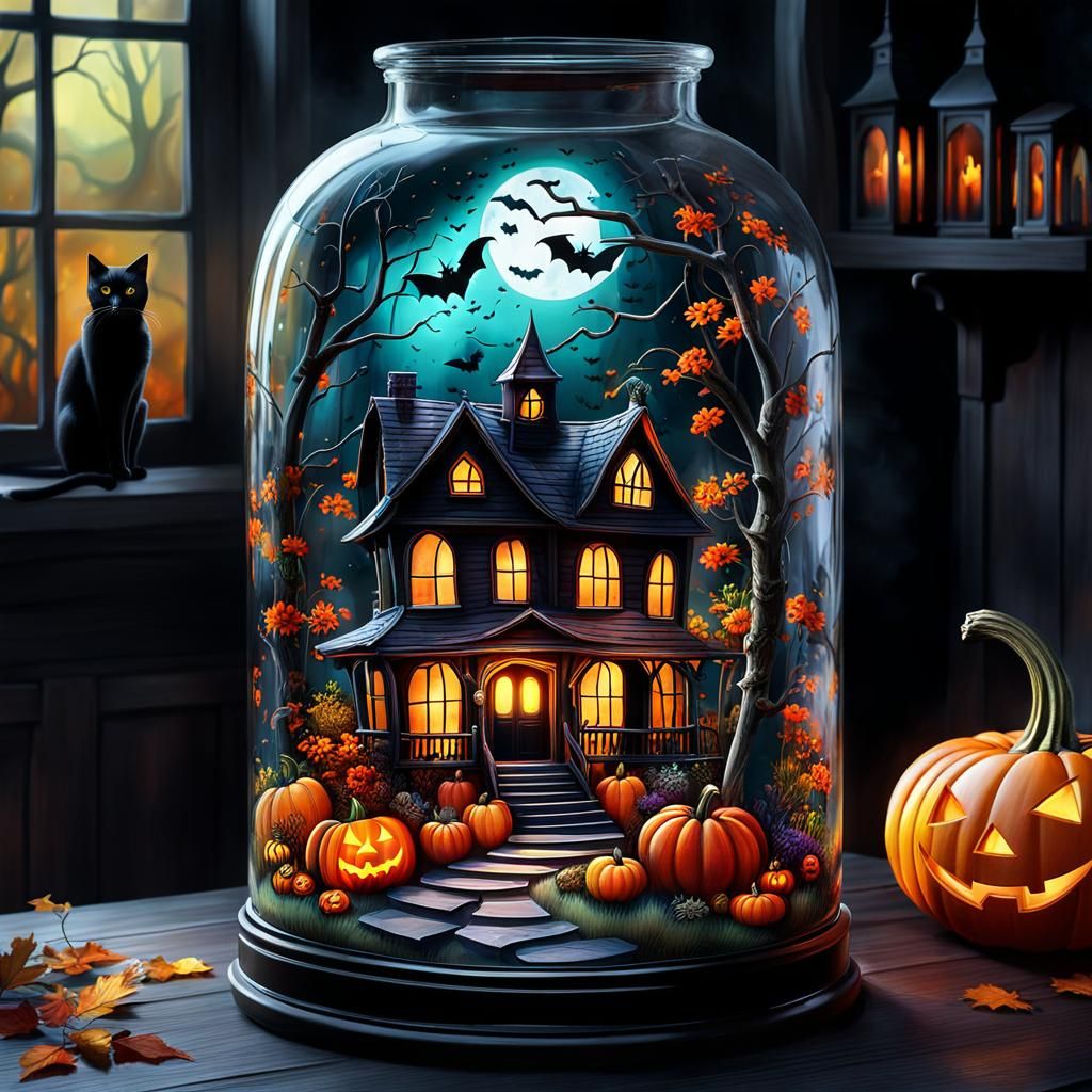 Halloween Landscape in a Bottle: Watercolor Painting