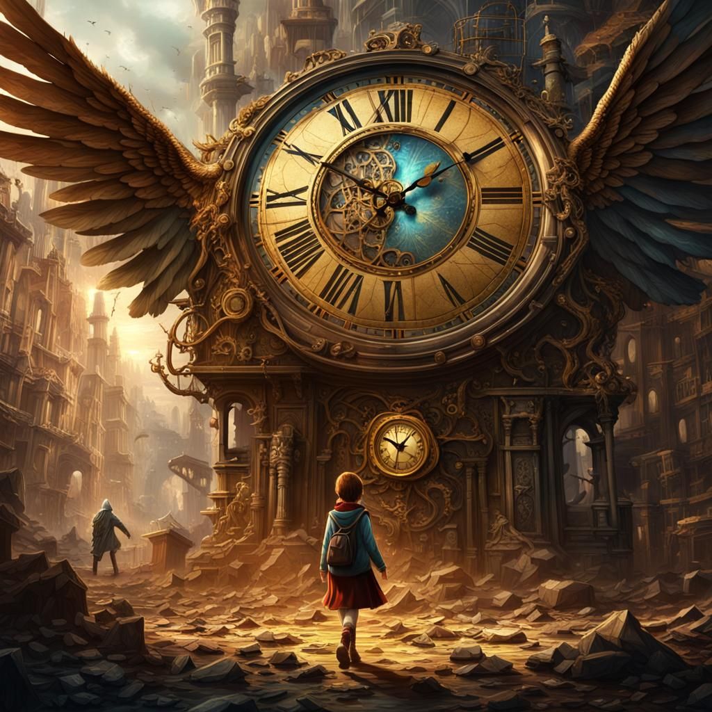 Elf Child's Clockwork Flight in Industrial Age