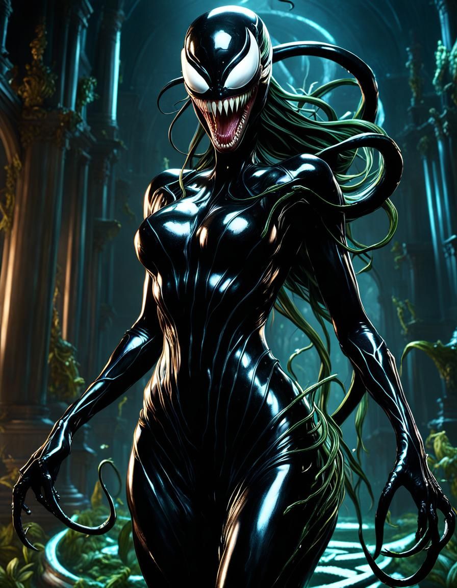 Terrifying Female Symbiote in Dark Fantasy Style