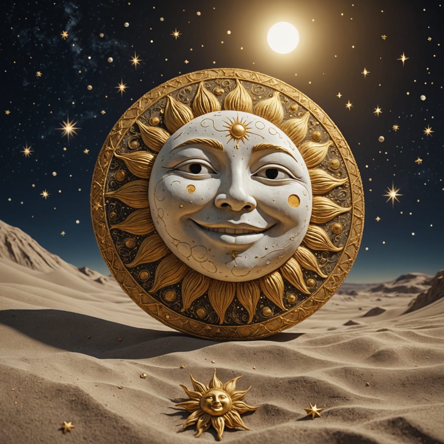 Smiling Moon and Sun in Vintage Celestial Art