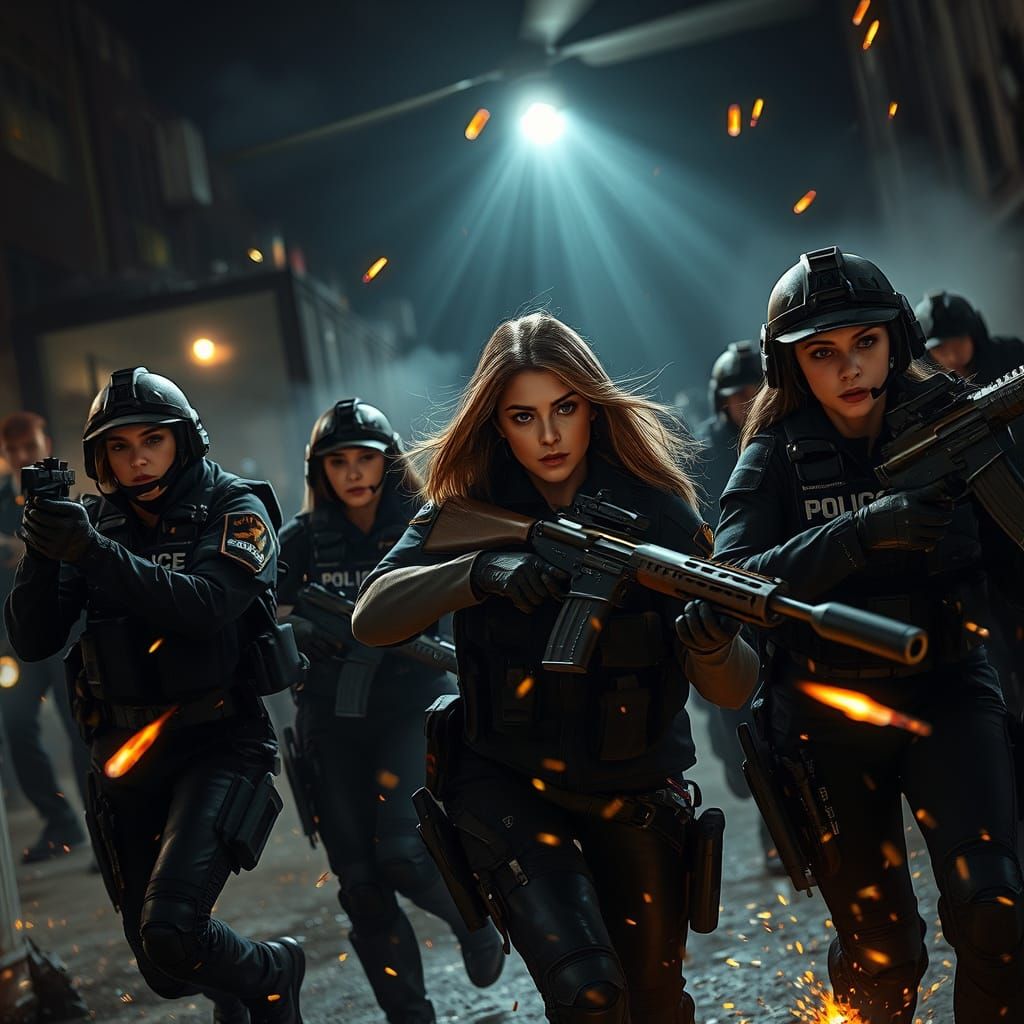 Tactical Police Officers Advance Under Fire in Gritty Urban ...