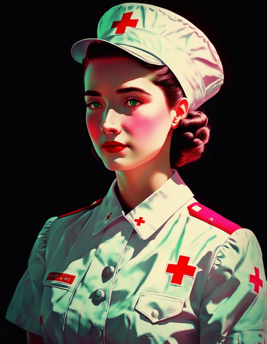 Vintage Red Cross Nurse in Neon Colors