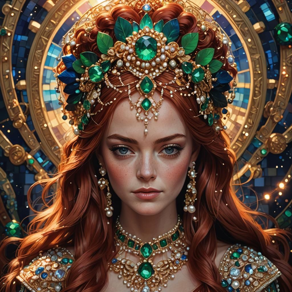 Anime Portrait of Redhead with Jeweled Headpiece