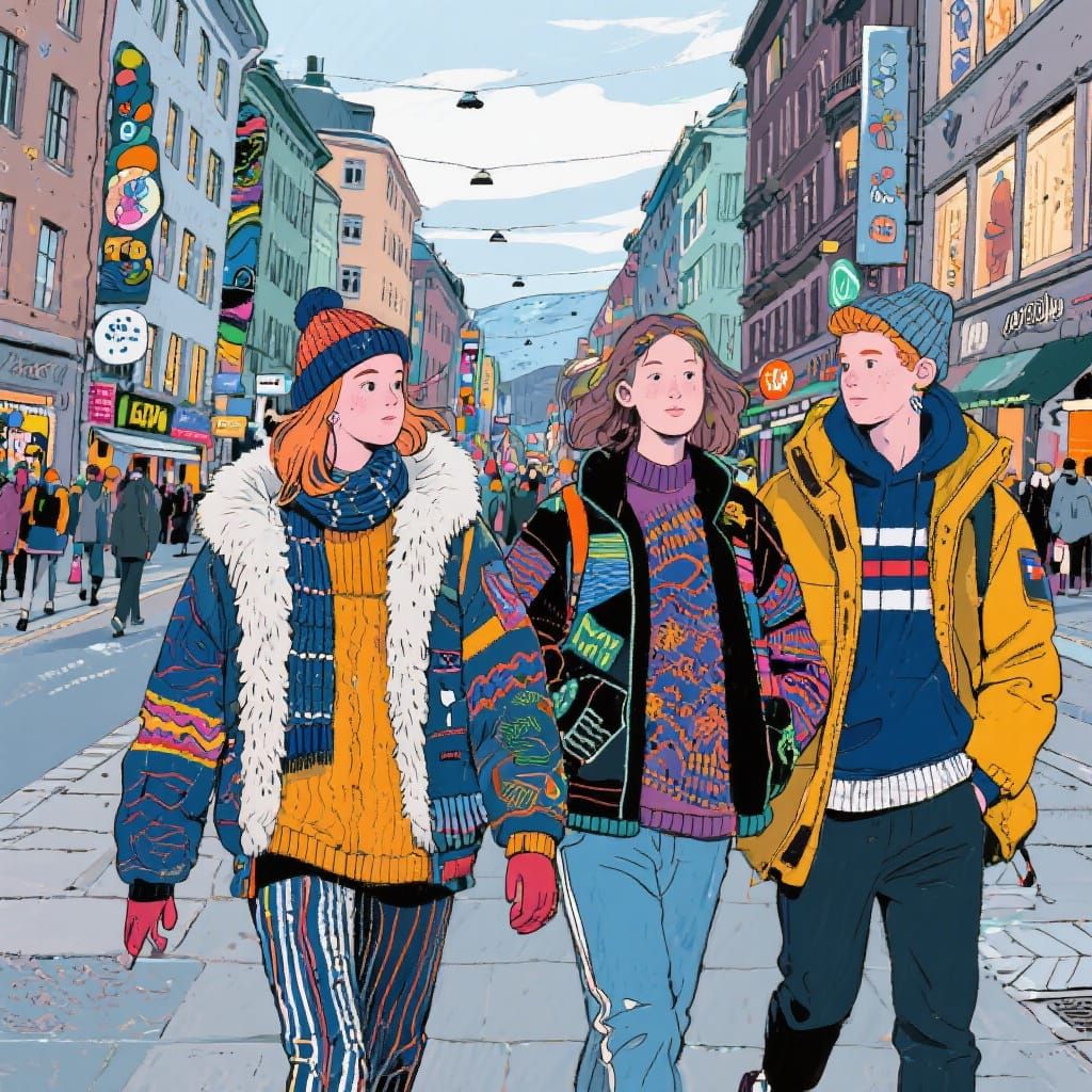 Trendy Youth in Oslo Street Style Illustration