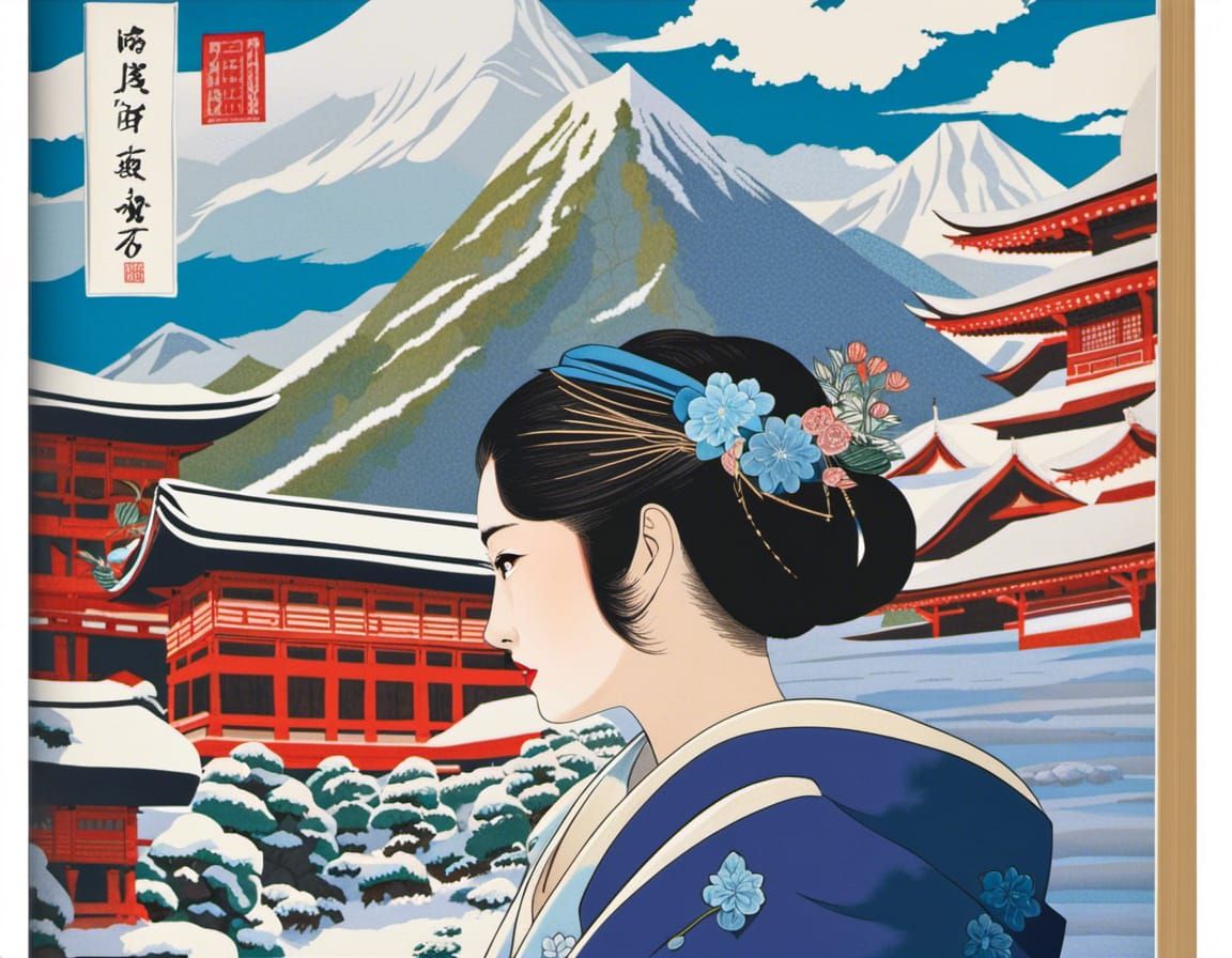 16k resolution, "Snowbound Secrets: Tales from the Taisho Era" paperback cover, art by Goyo Hashiguchi and Takabatake Ka...