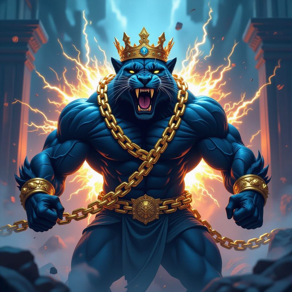 Muscular Panther Monster with MrBeast Crown and Gold Chain