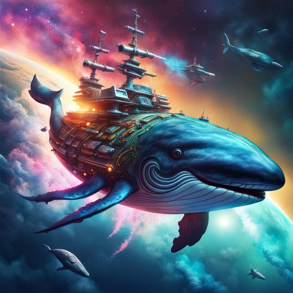 Futuristic Sci-Fi Pirate Whale Spaceship in Space