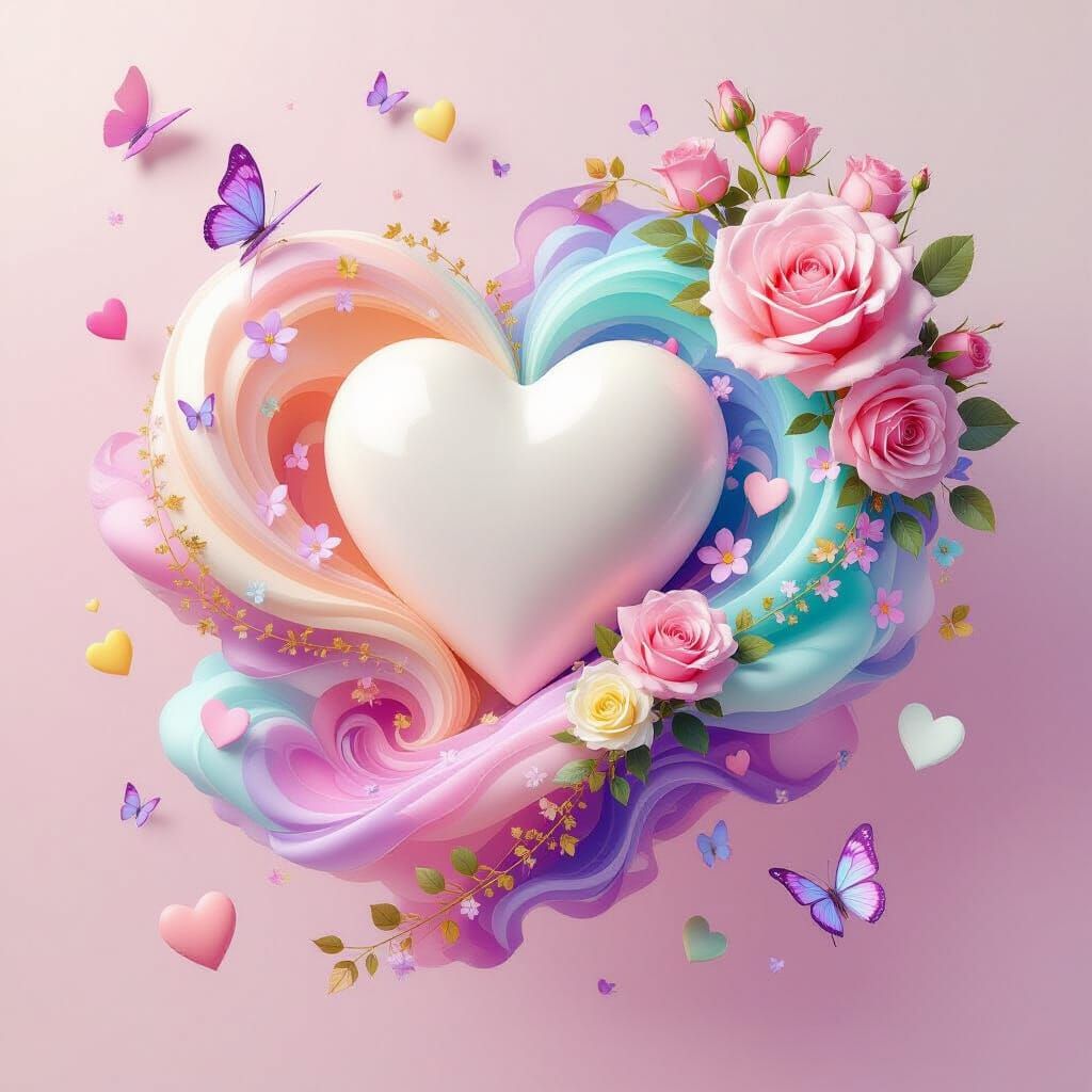 This is a  greeting card featuring a dreamy 3D render of a r...