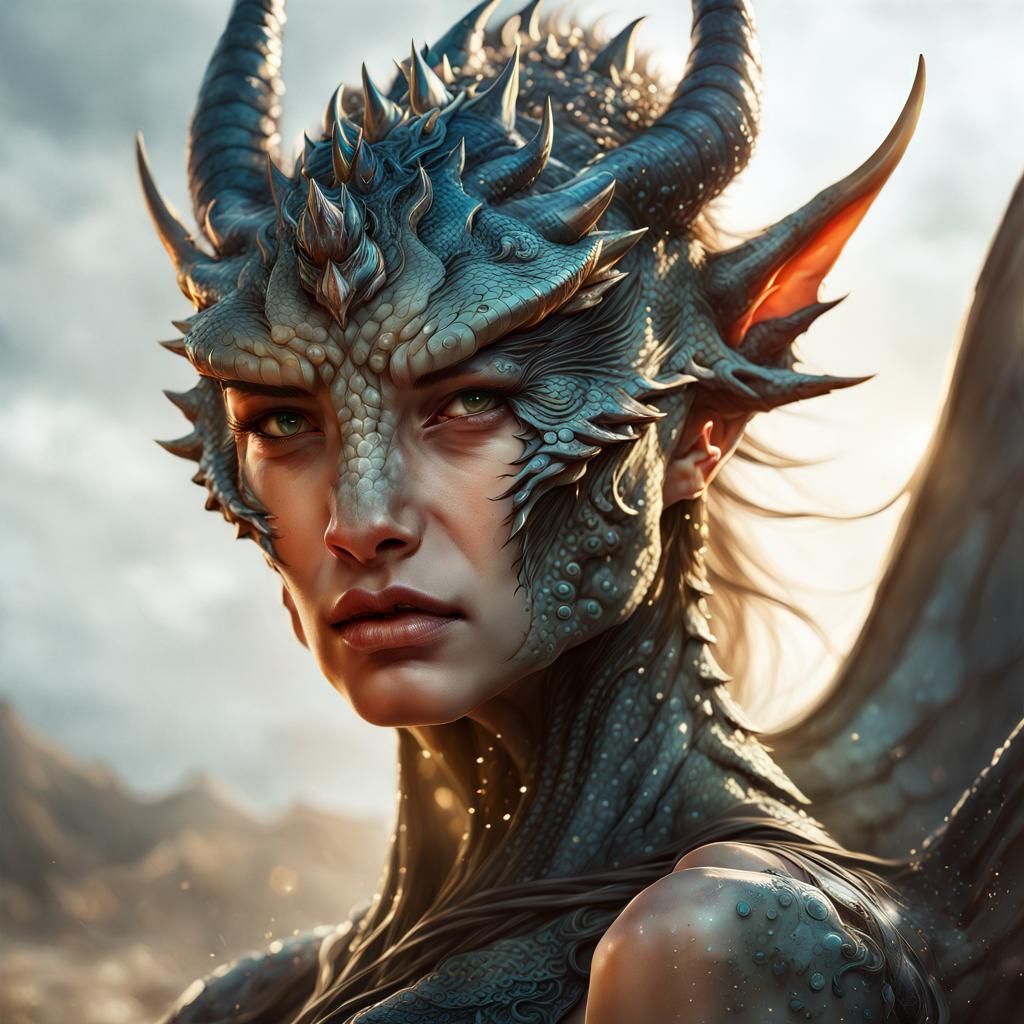 Gorgeous Dragon-Human Hybrid Digital Artwork