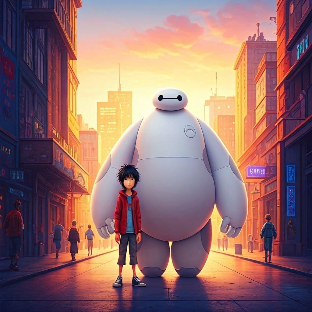 Hiro and Baymax in Disney Animation Style
