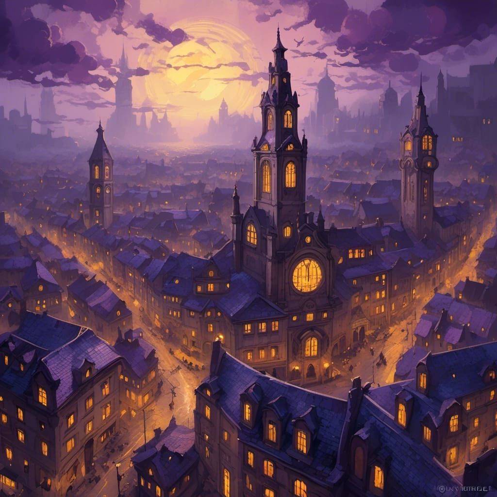 Gothic Cityscape in Baroque Art Nouveau Style