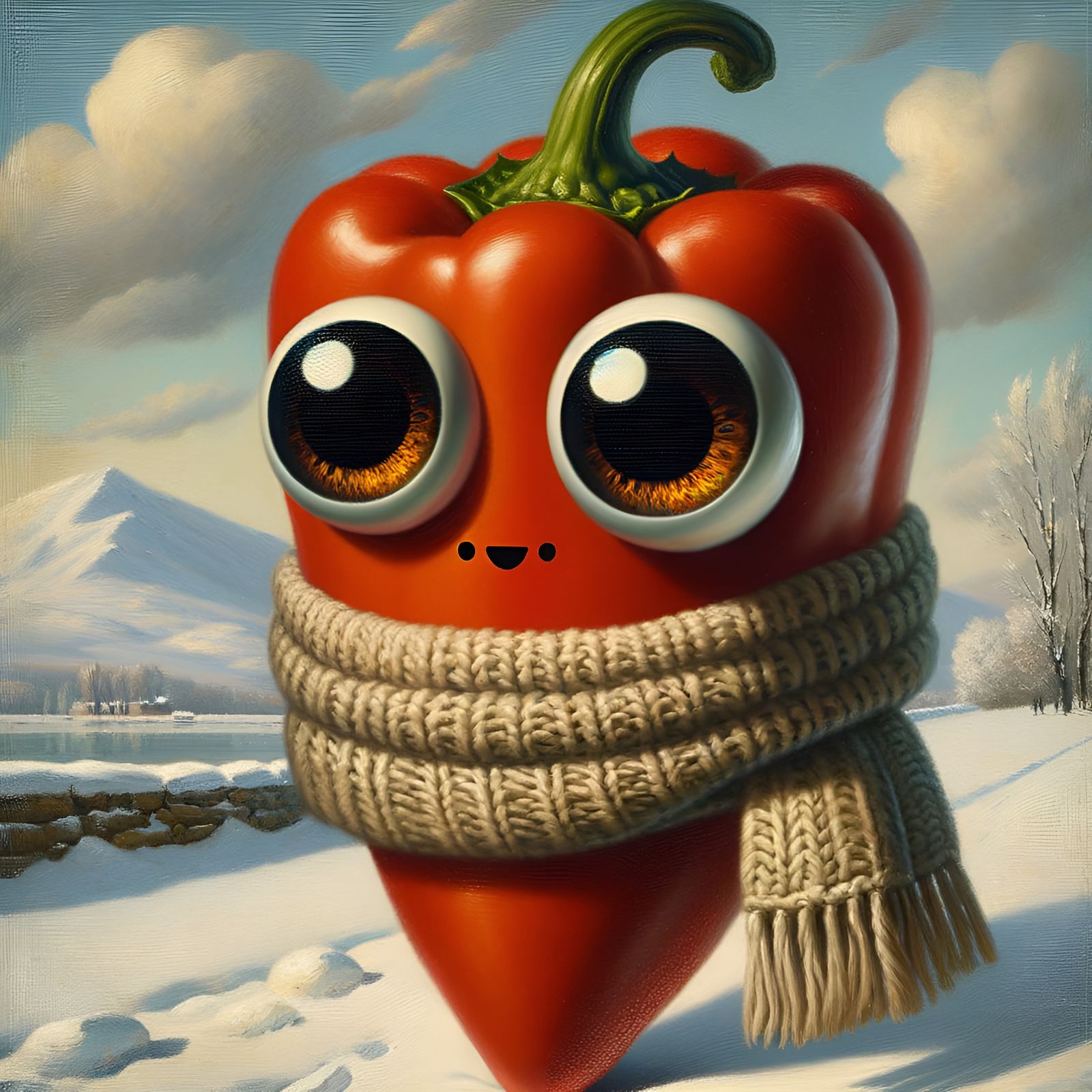 Whimsical Oil Painting of a Cold Chili Pepper