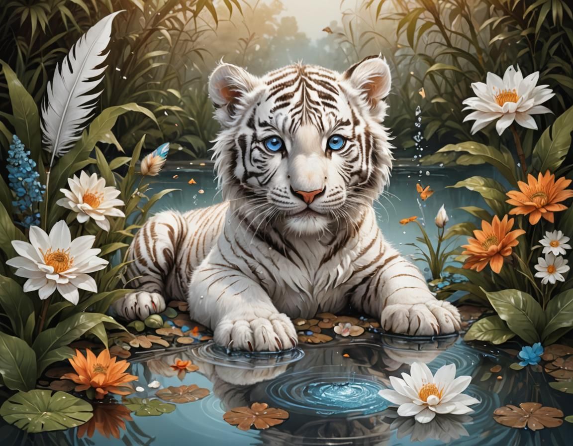 Mystical White Tiger Cub Illustration