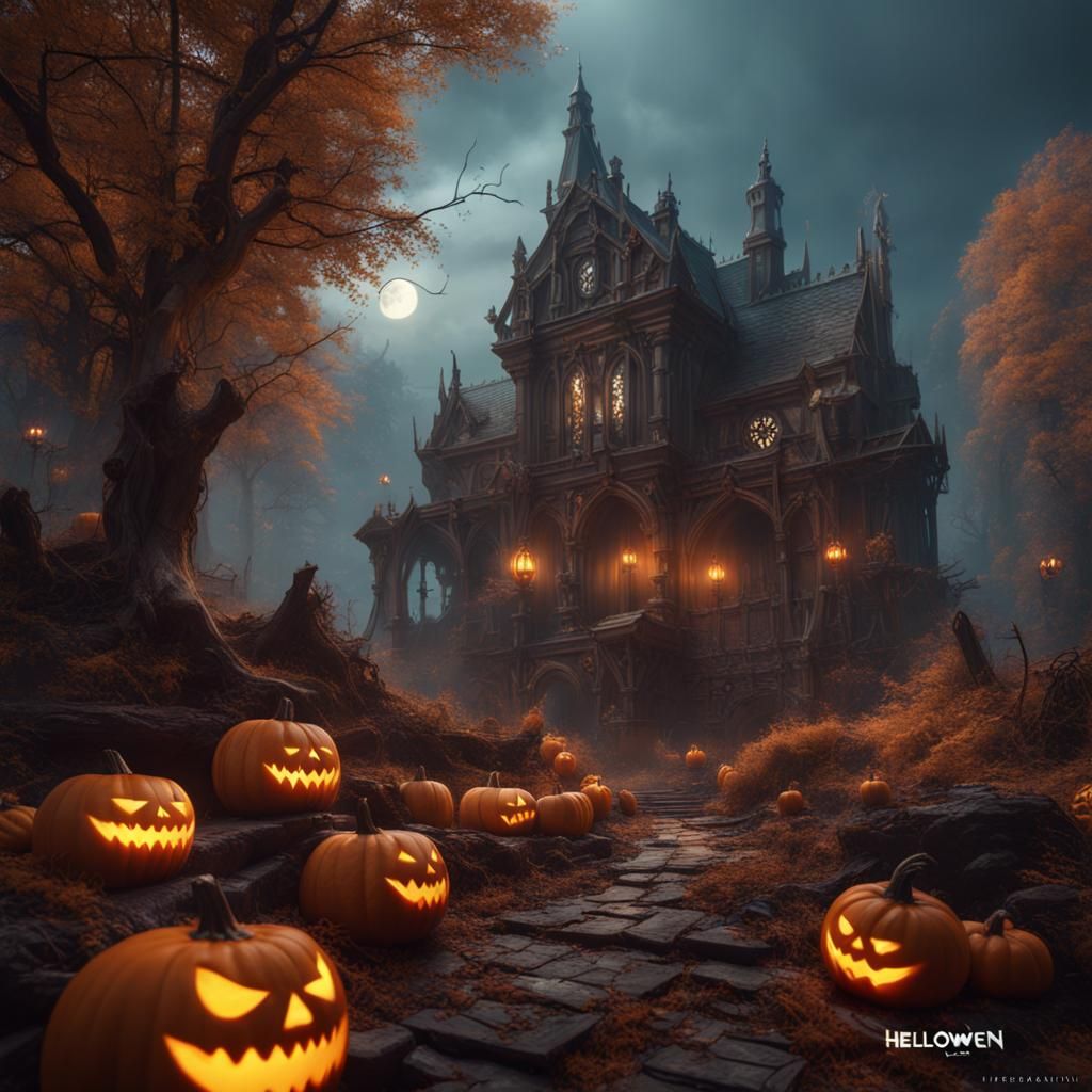 Fantastical Halloween Matte Painting in Deep Color