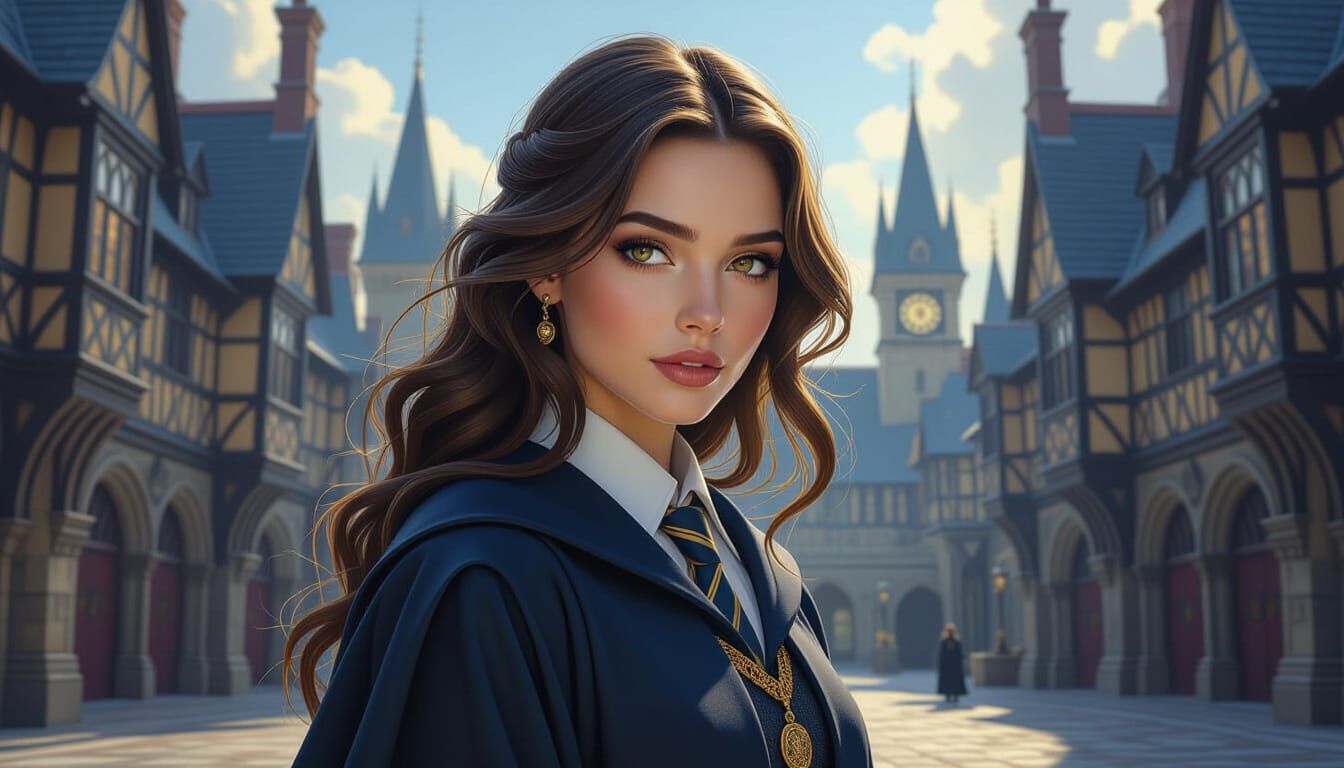 Ravenclaw Student in Hogwarts Clocktower Courtyard
