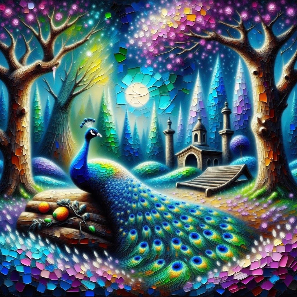 <lora:FiosCrackedImpasto:1.5> Peacock