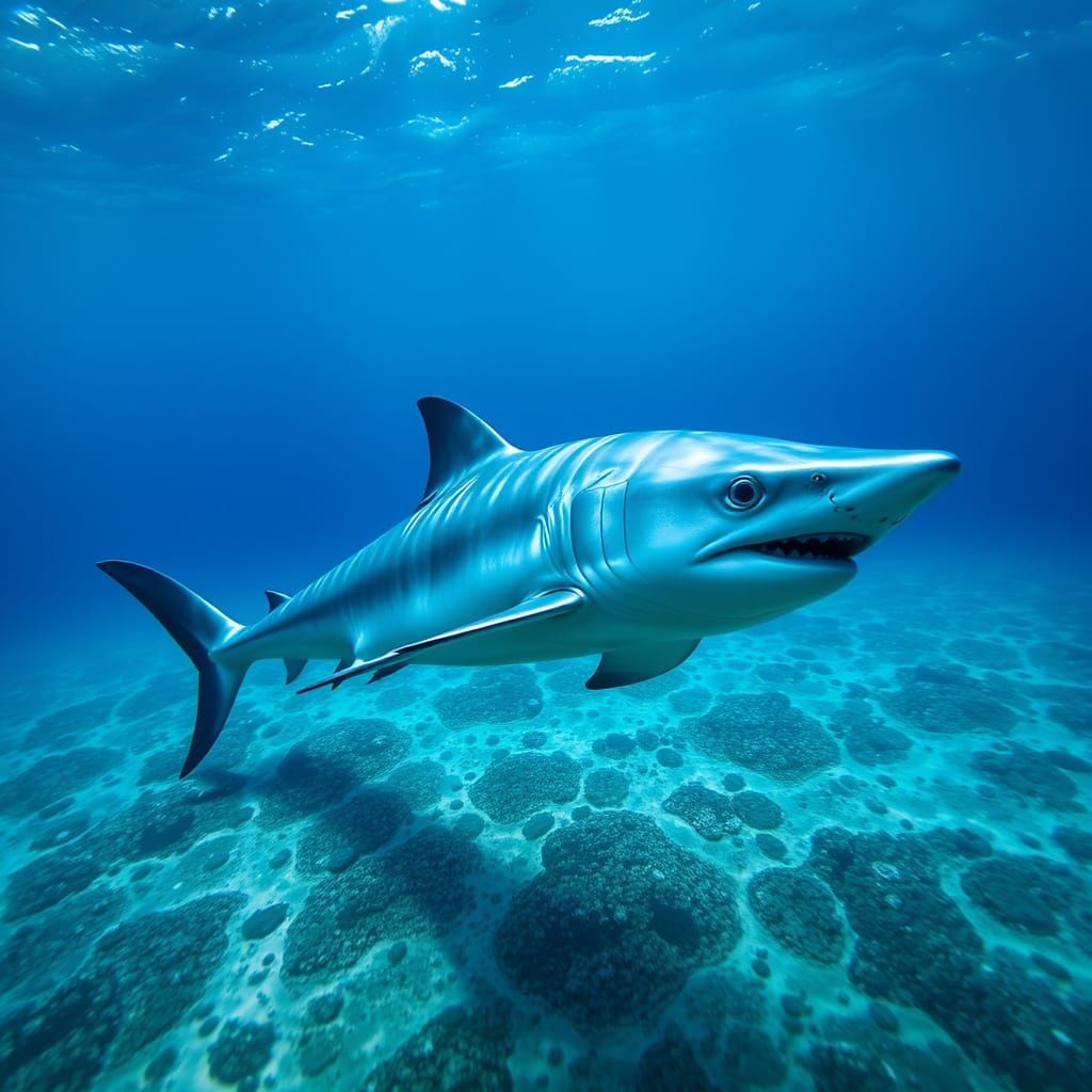 Blue Shark with Blue Nikes on the Sea