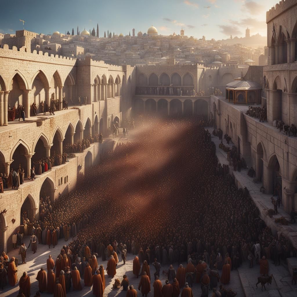 Jerusalem Palm Sunday Crowd: Detailed Matte Painting