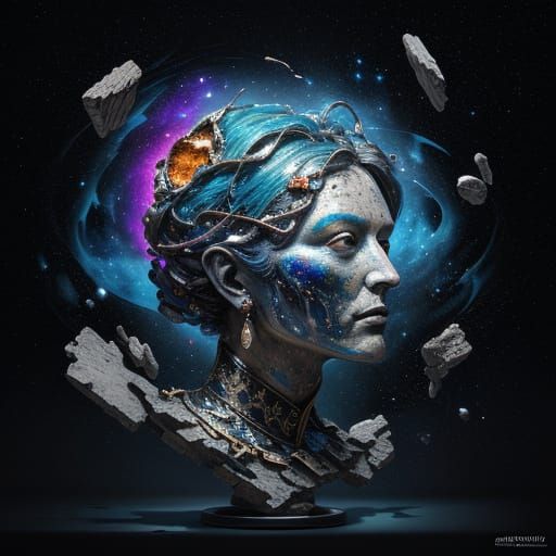 Surreal Ceramic Witch Head Explodes into Cosmic Shards