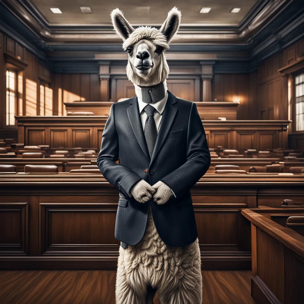Llama Lawyer in Courtroom Scene