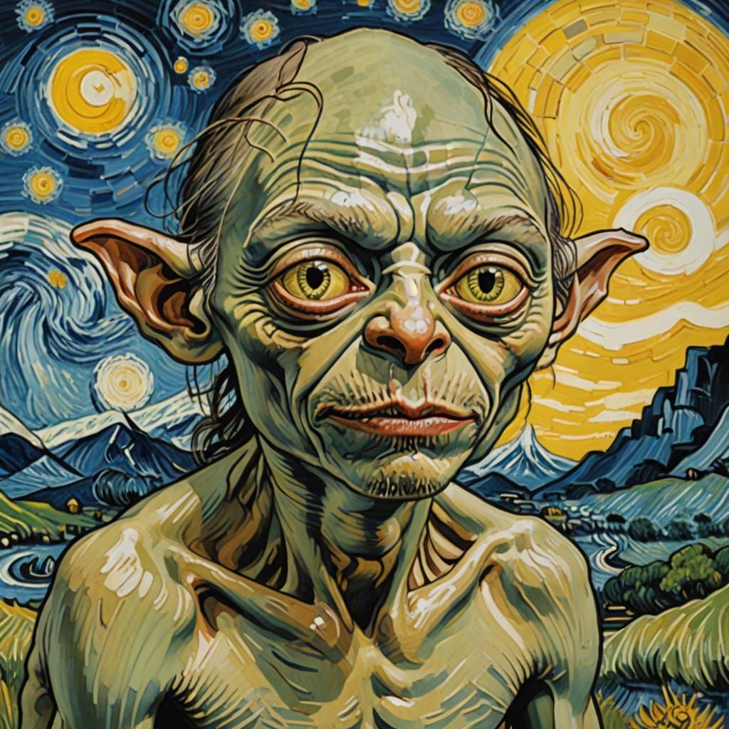 Gollum's Intense Portrait in Gouache