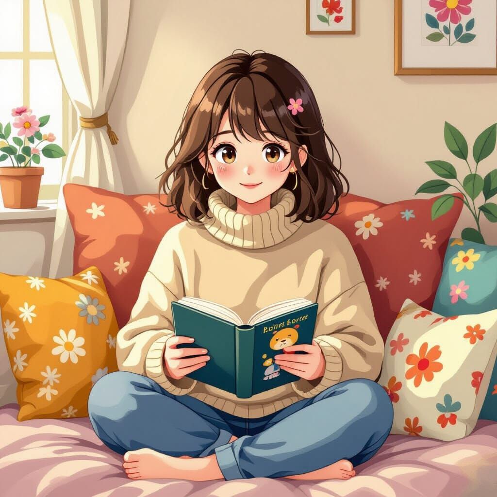 Calm Person with Book, Murakami-esque Art