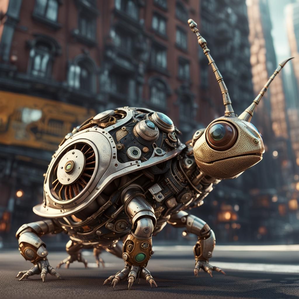 Steampunk Snail-Gecko Hybrid on Alien Planet