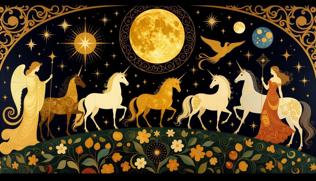 Opulent Zodiac Tapestry in Ethereal Oil Painting Style