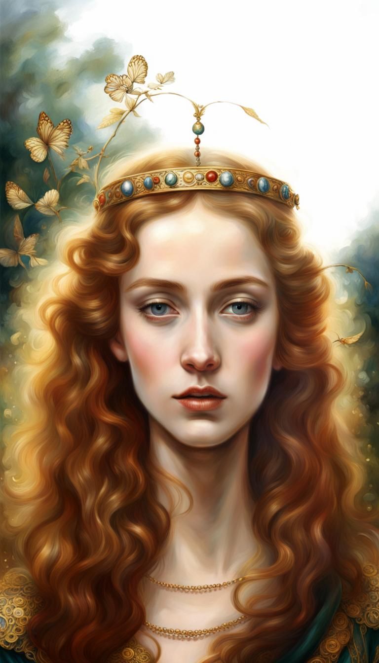 Pre-Raphaelite Queen with Golden Circlet