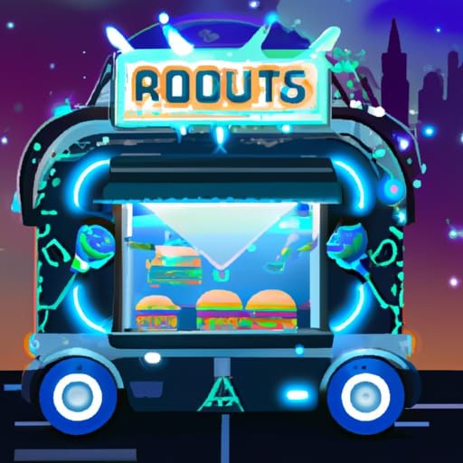 Futuristic modern food truck selling burgers